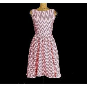 NWT Lady Vintage London Tea Dress M Cerise Chevron Stripe 50s Style Retro
